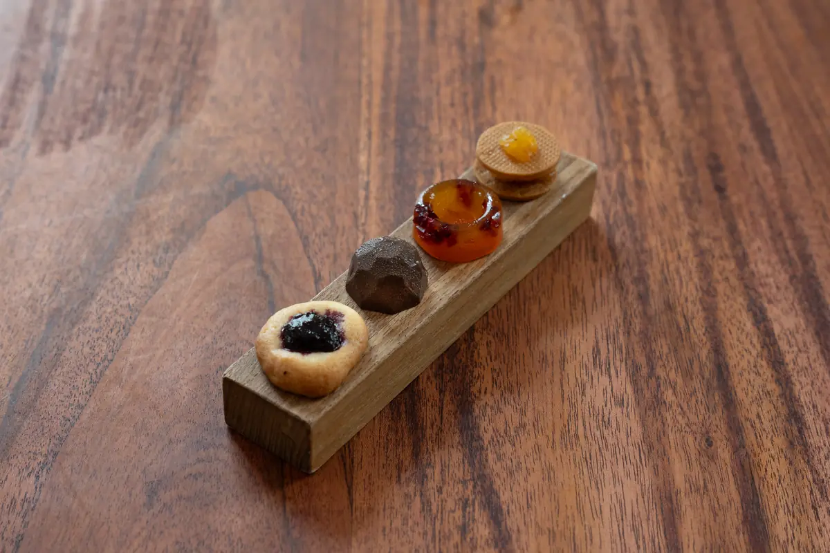 A row of canapes at Restaurant JAG, Singapore