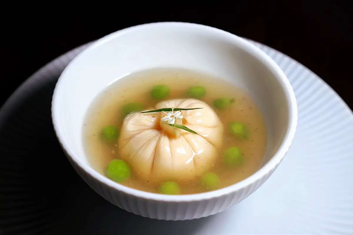A dumpling soup course at Labyrinth, Singapore