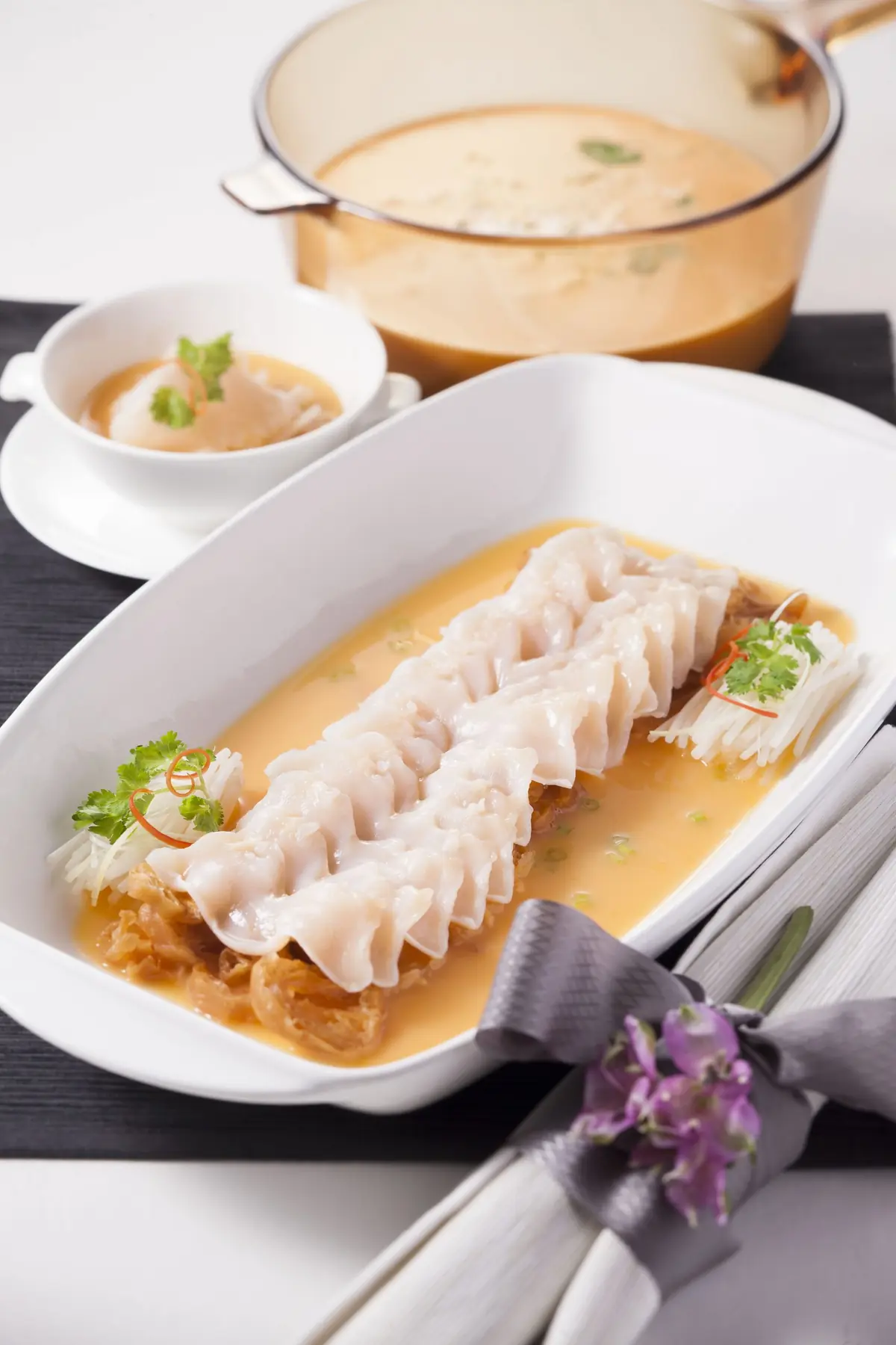 A steamed dumpling course at Lei Garden, Singapore