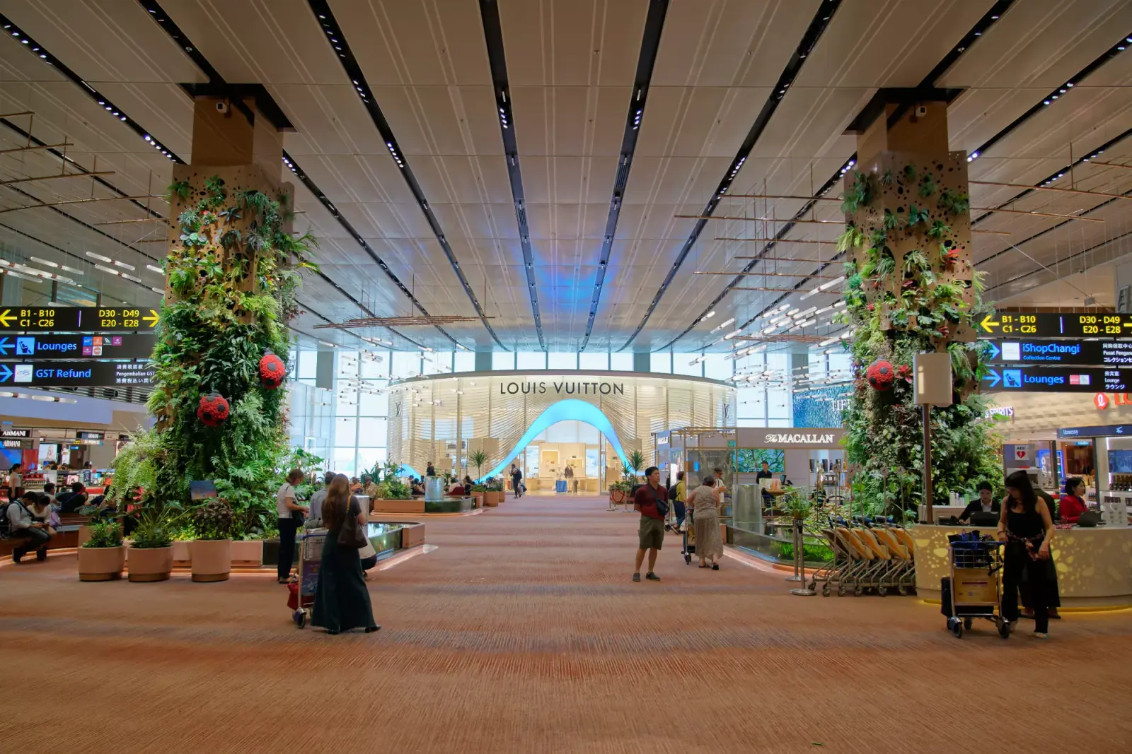 Changi Airport — The Central Piazza at Terminal 1, Changi Airport, an open social space between gates