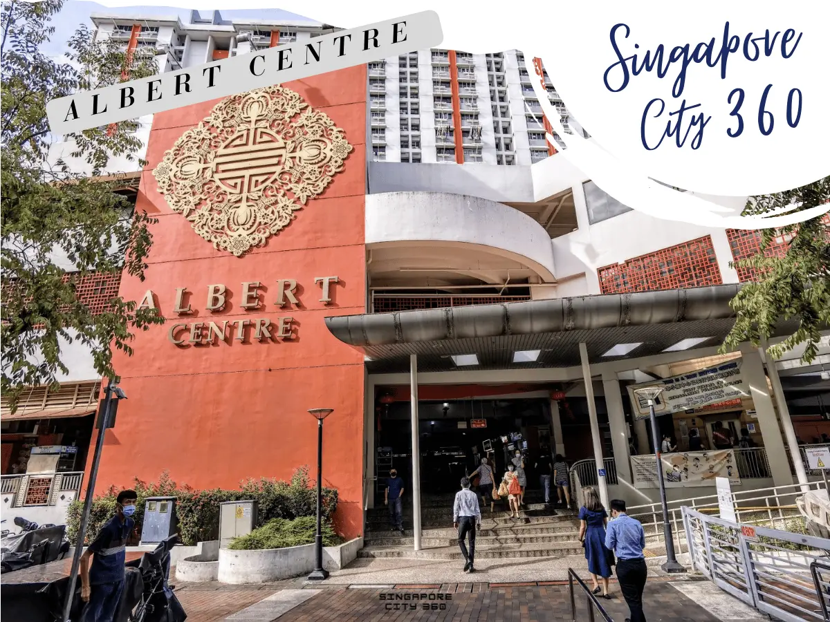 Stalls and tables at Albert Centre Market and Food Centre near Bugis, Singapore