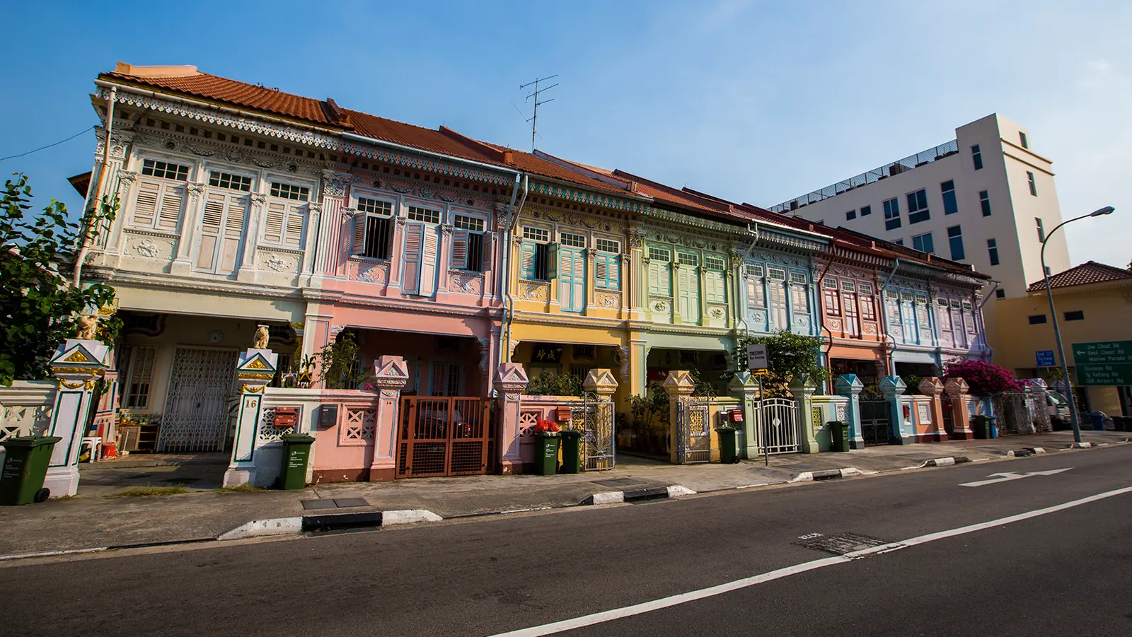 Pastel Peranakan shophouses in the Joo Chiat and Katong district of Singapore, a photogenic cafe neighbourhood